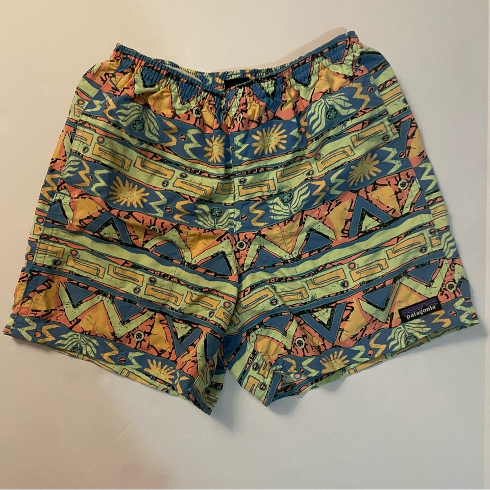 Patagonia Men’s XS Swimming Trunks Colorful Geometric Pattern Board Shorts Lined